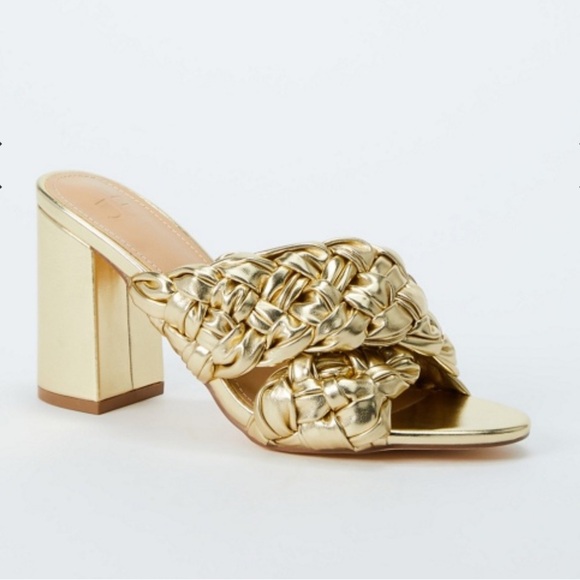 Just Fab Blair Gold Woven Block Heel Sandals sz 6.5 nwb - Picture 3 of 7